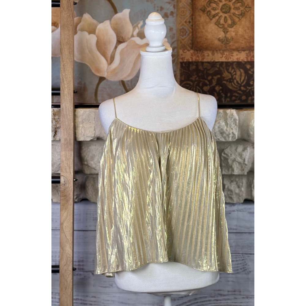 Abercrombie & Fitch Gold Accordion Pleat Spaghetti Strap Lined Blouse XS